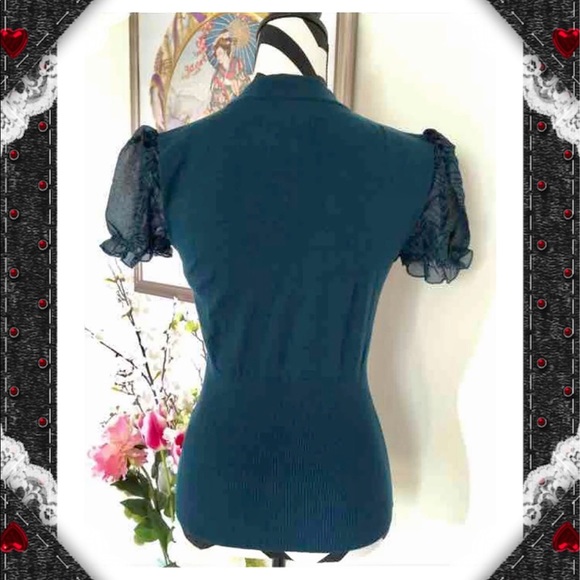 Chiffon Inserted Ruffles Sleeve Knit Top - Picture 3 of 5